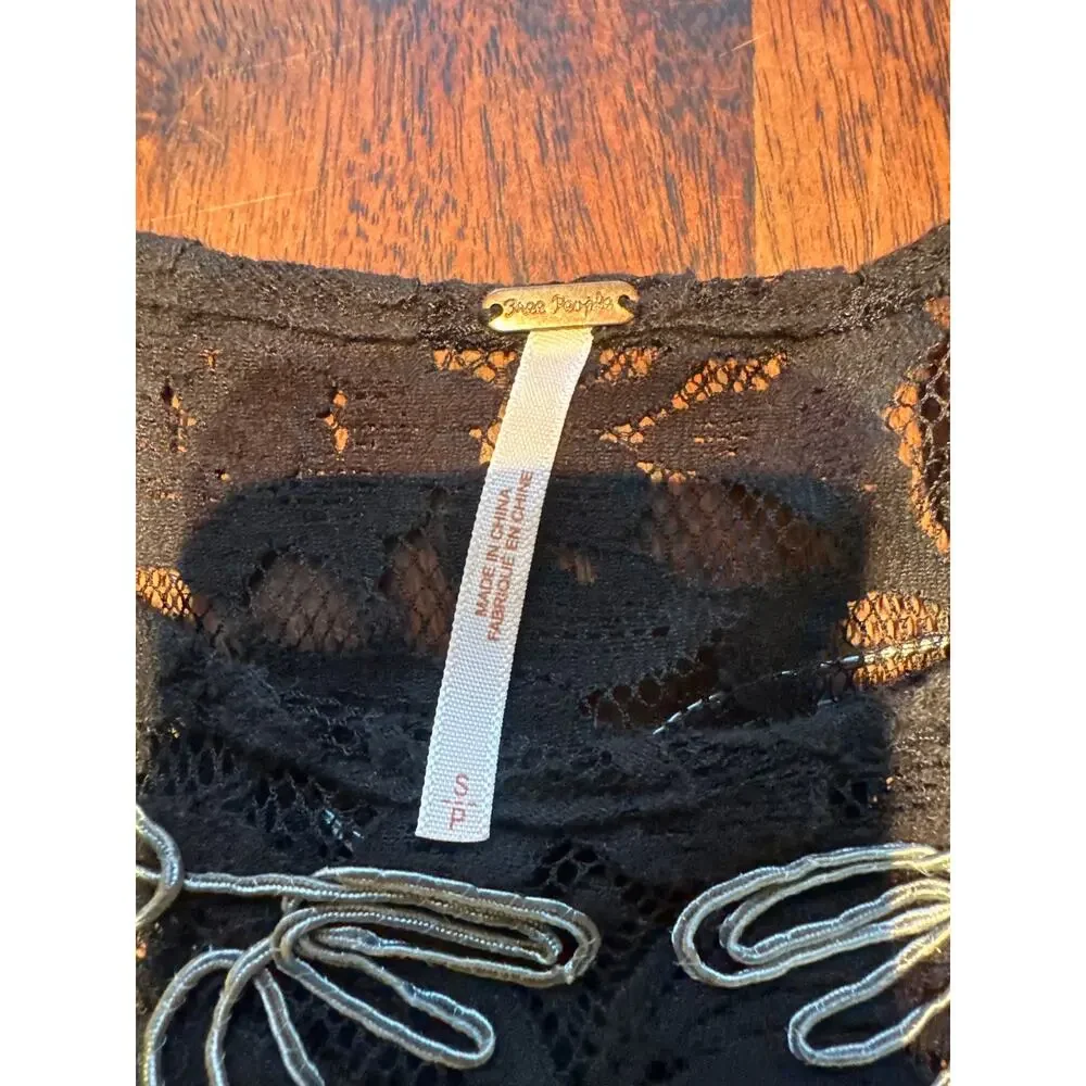 Free People Black Sheer Lace Mini Dress - Size Small